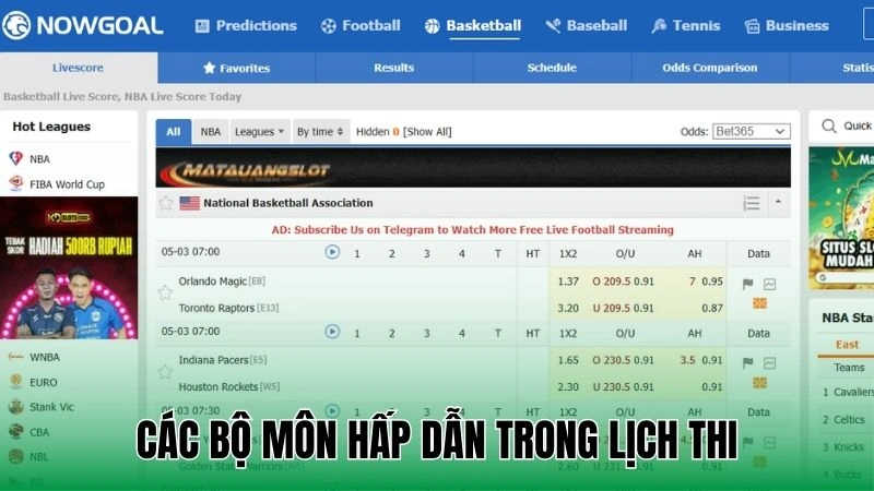 Lịch thi đấu 2 Các bộ môn hấp dẫn trong lịch thi